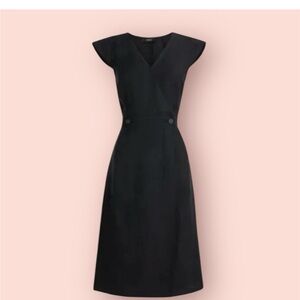J. Crew Black Sheath Linen Midi Dress with Flutter Cap Sleeves
